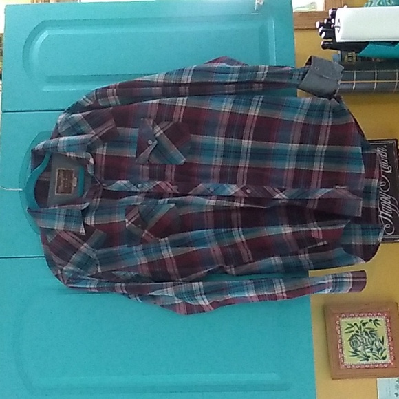 🤠 Wrangler Retro Brush PREMIUM Long Sleeve WESTERN SHIRT XXL AQUA PLAID - Picture 4 of 16